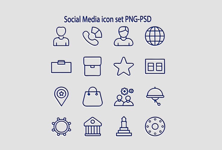 PSD conjunto de ícones de mídia social para web e design de aplicativos