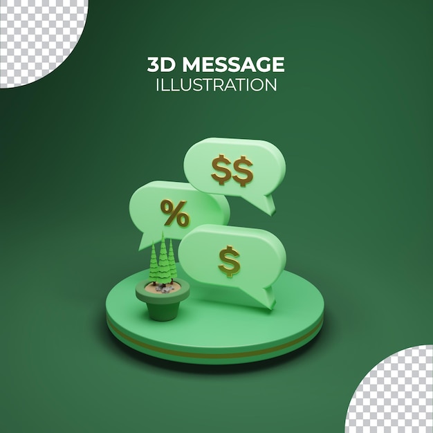 Conjunto de ícones de renderização 3d bolha de dólar isolada ilustração de renderização 3d