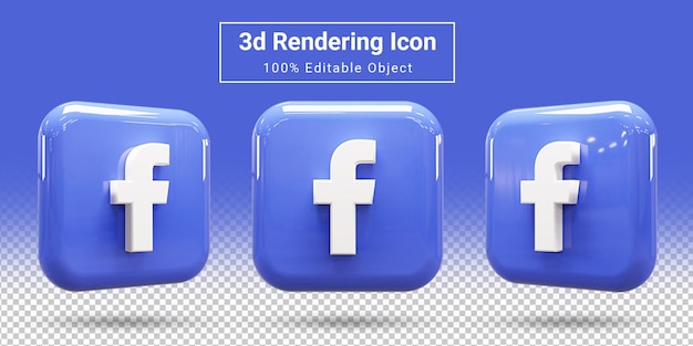 conjunto de ícones de renderização de mídia social do facebook 3d brilhante