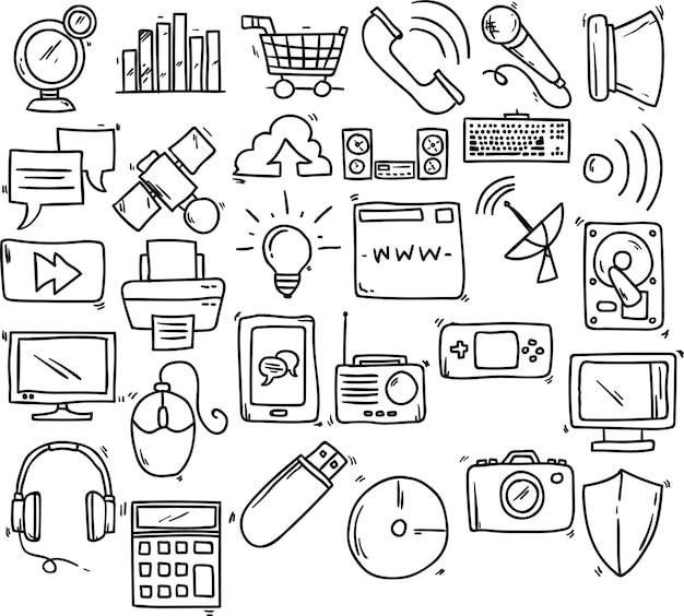 Conjunto de ícones de tecnologia Doodle