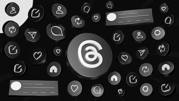 PSD conjunto de ícones do logotipo 3d do aplicativo threads