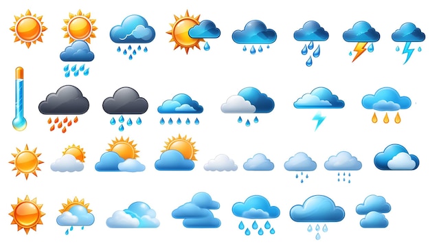 PSD conjunto de ícones meteorológicos isolados em um fundo transparente