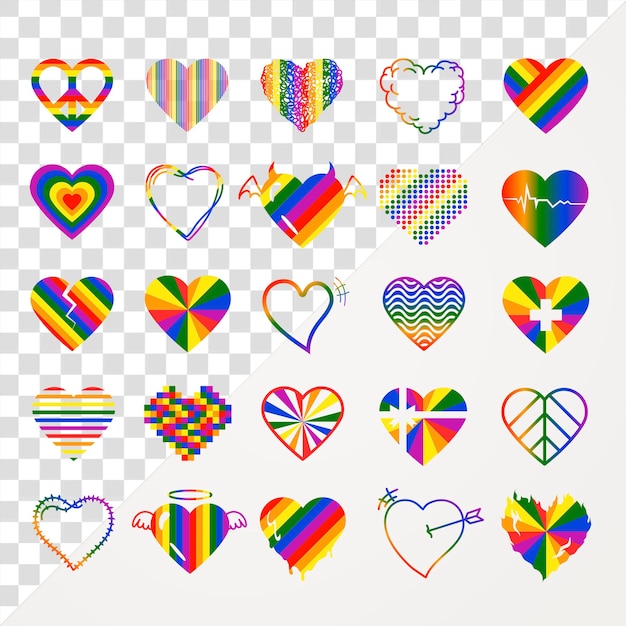 conjunto de ícones PNG de coração LGBT