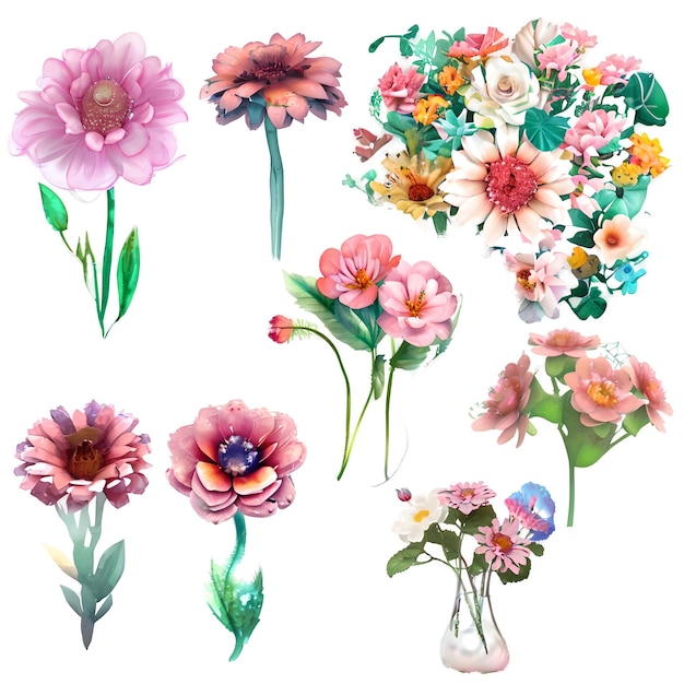 Conjunto de ilustração de buquê floral em aquarela