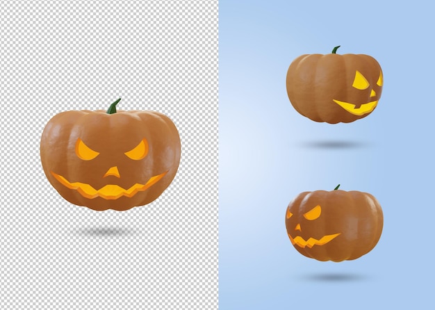 Conjunto de ilustração de ícone de abóbora monstro render 3d para decoração de celebração de halloween