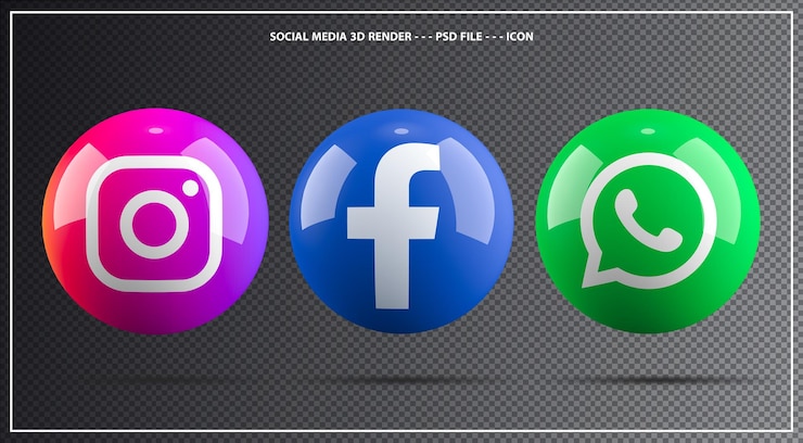 PSD conjunto de logotipo de mídia social elemento 3d