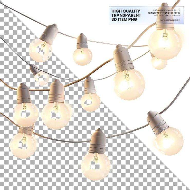 PSD conjunto de luzes brancas quentes em fundo transparente