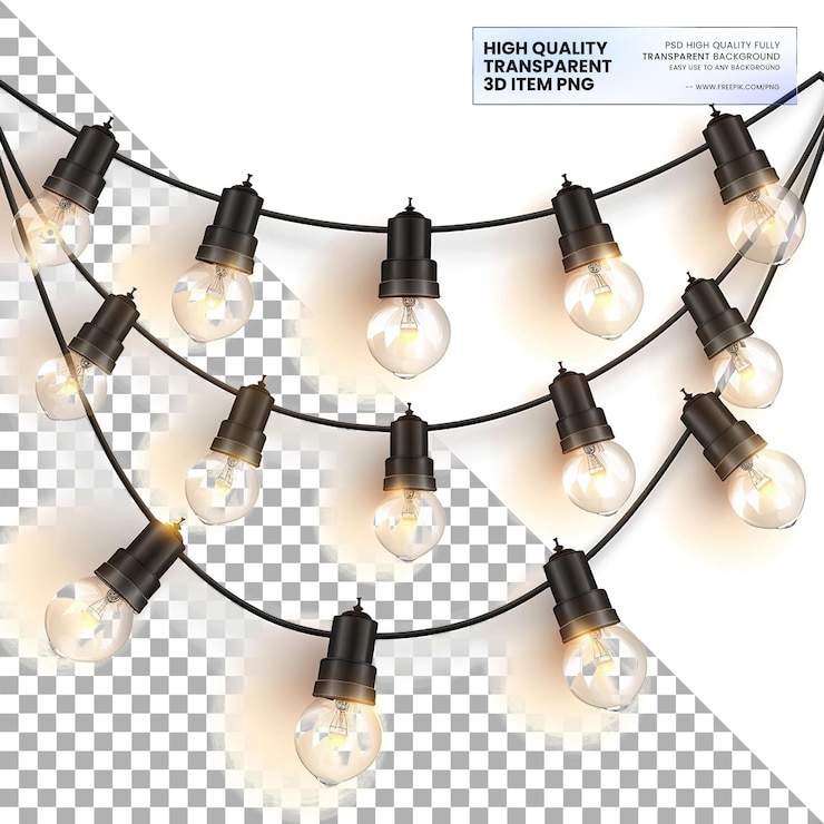 PSD conjunto de luzes brancas quentes em fundo transparente