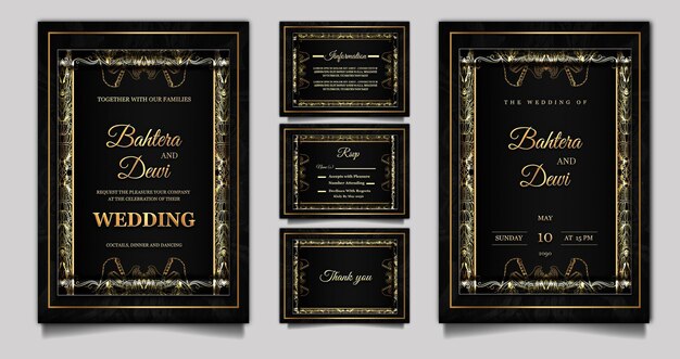 PSD conjunto de maquete de conjunto de cartão de convite de casamento elegante de luxo