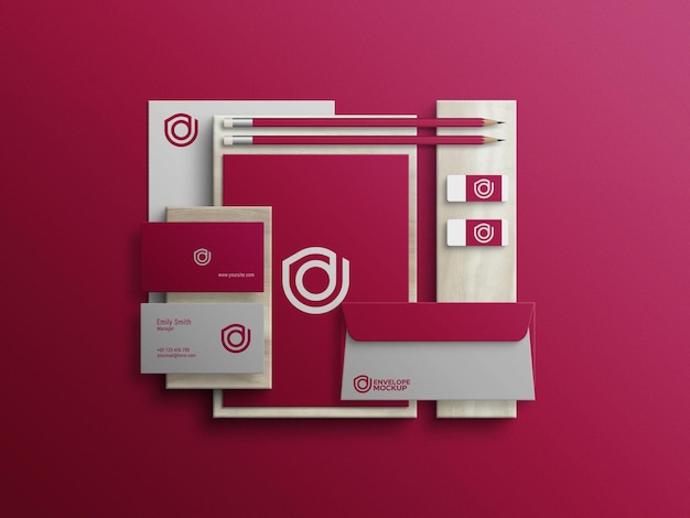 Conjunto de maquete de papelaria vermelho premium