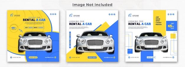 Conjunto de modelo de banner de postagem do instagram de mídia social de promoção de aluguel de carros