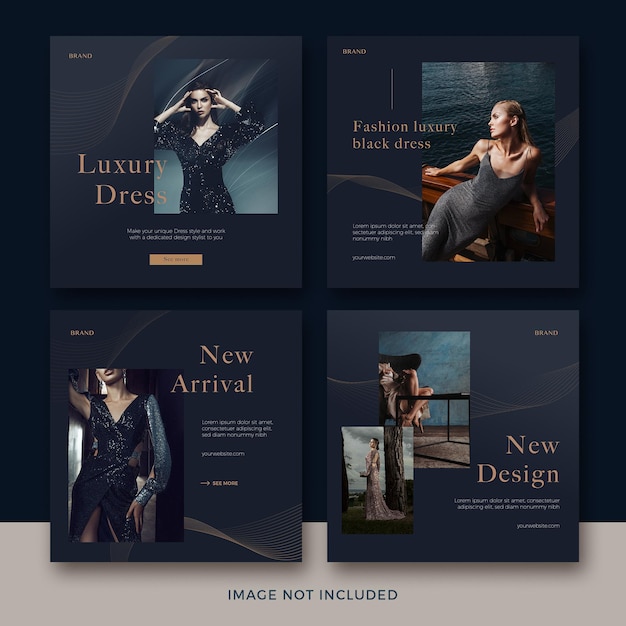 Conjunto de modelo de banner quadrado de moda com onda abstrata premium psd