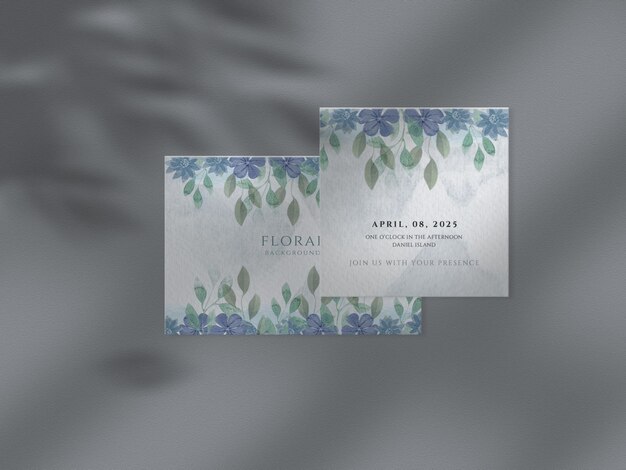 Conjunto de modelos de convites de casamento florais com folhas desenhadas à mão florais, maquete de papel de fundo aquarela