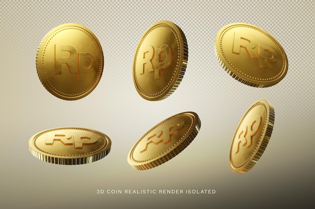Conjunto de moedas rupias de renderização 3D realista isolado
