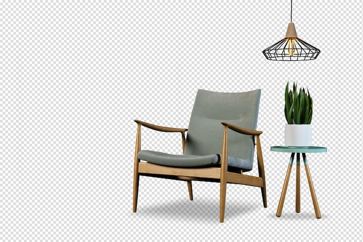 PSD conjunto de móveis de interior em renderização 3d