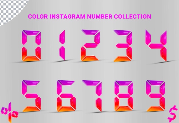 PSD conjunto de números 0 a 9 coleção 3d com estilo instagram colorido