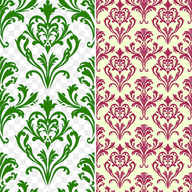 PSD conjunto de padrões sem costura com folhas verdes e flores sobre um fundo branco