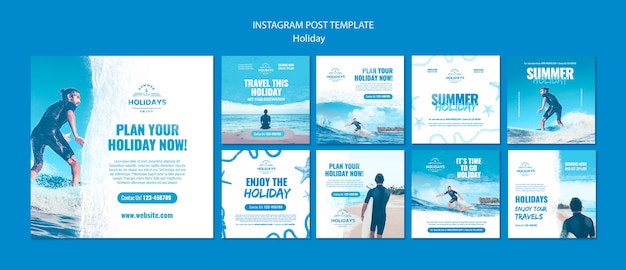 PSD conjunto de postagem do instagram divertido de férias realista
