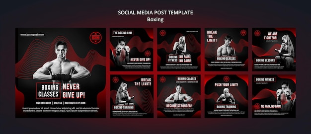 PSD conjunto de postagens de boxe no instagram