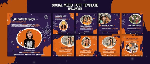 PSD conjunto de postagens do instagram para festa de halloween