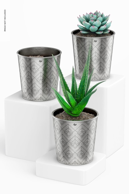 Conjunto de potes metálicos para plantas