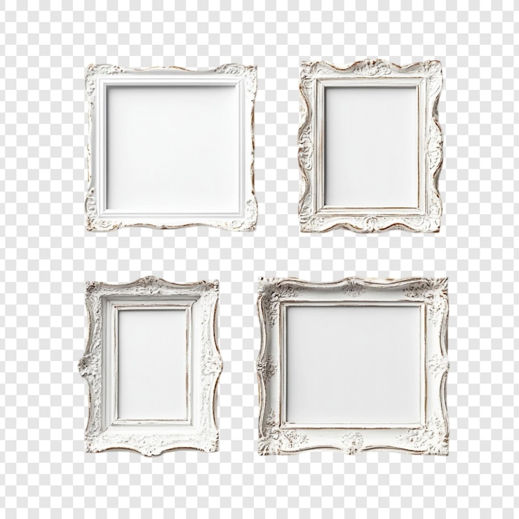 PSD conjunto de quatro quadros ornamentados brancos perfeito para design de interiores