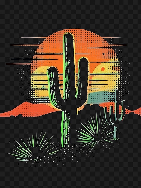 PSD conjunto de spiky cactus 8 bit pixel com paisagens do deserto e pôr-do-sol game asset art design concept