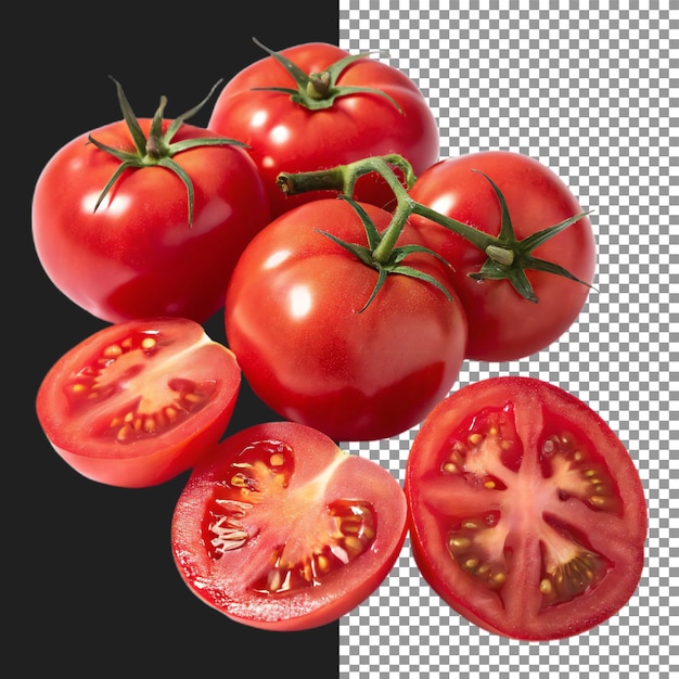 conjunto de tomates frescos isolados sobre um fundo transparente