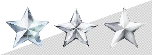 Conjunto de três diferentes símbolos de estrelas 3d brilhantes isolados em fundo branco