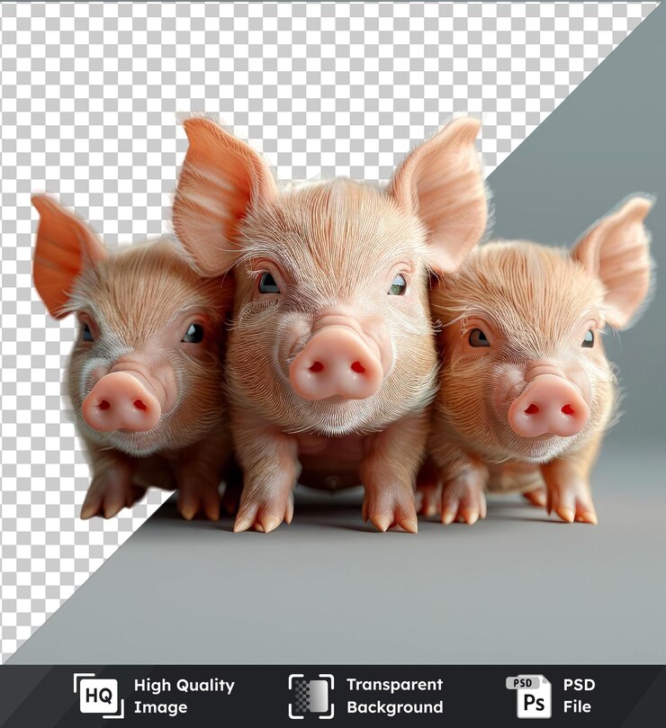 PSD conjunto de um porquinho em fundo transparente com orelhas, narizes e olhos cor-de-rosa