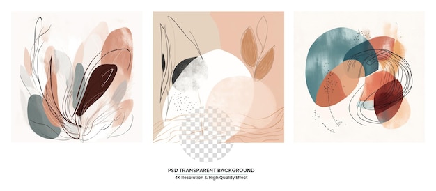 Conjunto de vetores de arte de parede botânica Desenho de linha de folhagem com formas abstratas