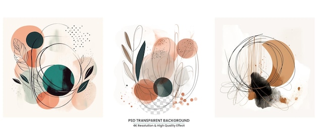 Conjunto de vetores de arte de parede botânica Desenho de linha de folhagem com formas abstratas