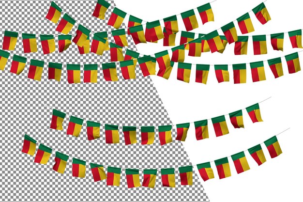 PSD conjunto de decoración de cuerda con banderines de bandera de benín celebración de bandera pequeña representación 3d