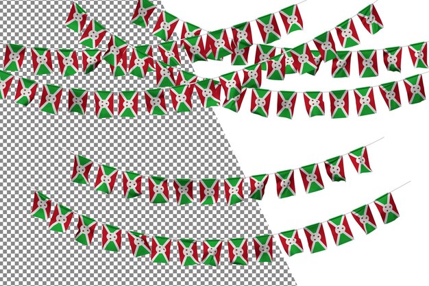 PSD conjunto de decoración de cuerda con banderines de bandera de burundi celebración de bandera pequeña representación 3d