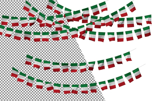 Conjunto de decoración de cuerda con banderines de bandera de italia celebración de bandera pequeña representación 3d