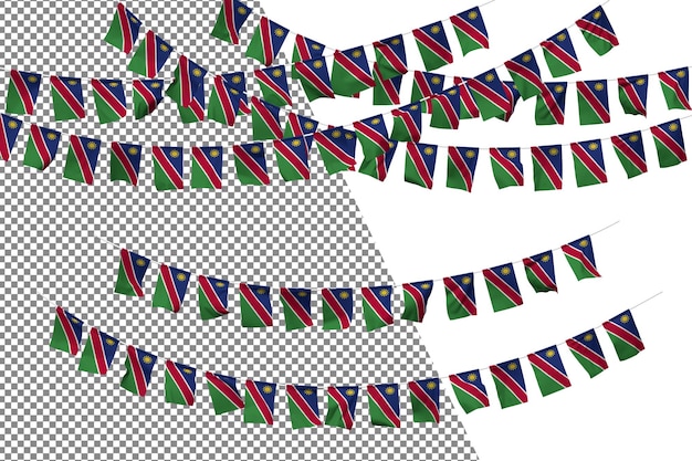 Conjunto de decoración de cuerda con banderines de bandera de Namibia Celebración de bandera pequeña Representación 3D