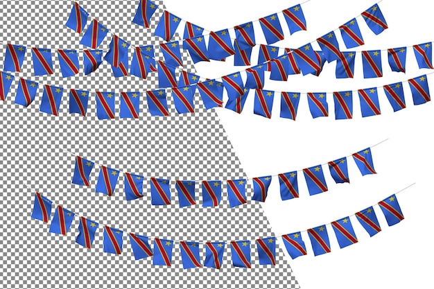 PSD conjunto de decoración de cuerda con banderines de bandera de república democrática del congo celebración de bandera pequeña representación 3d