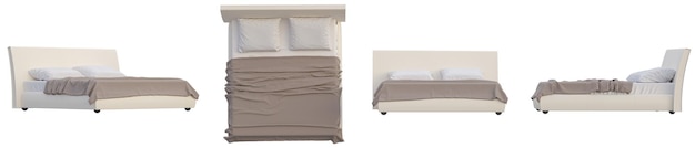 Conjunto de decoración interior de cama de lujo renderizado en 3D
