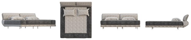 Conjunto de decoración interior de cama de lujo renderizado en 3D