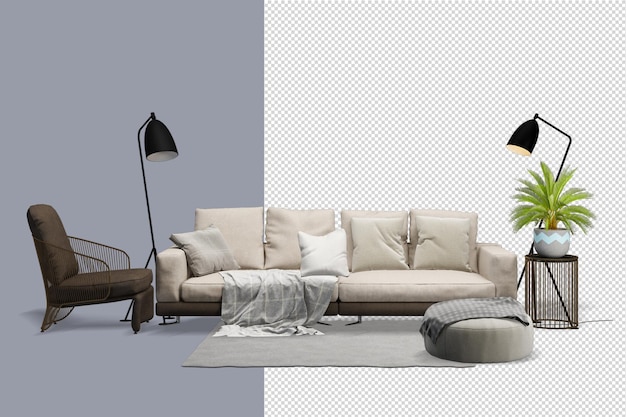 Conjunto de decoración de interiores que representa el trazado de recorte aislado