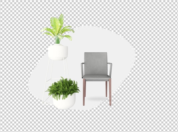 conjunto decoracion sofa y planta en maceta