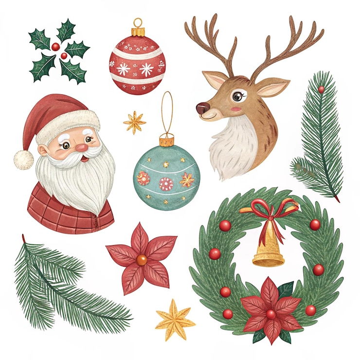 PSD un conjunto de decoraciones navideñas que incluyen santa santa santa y santa