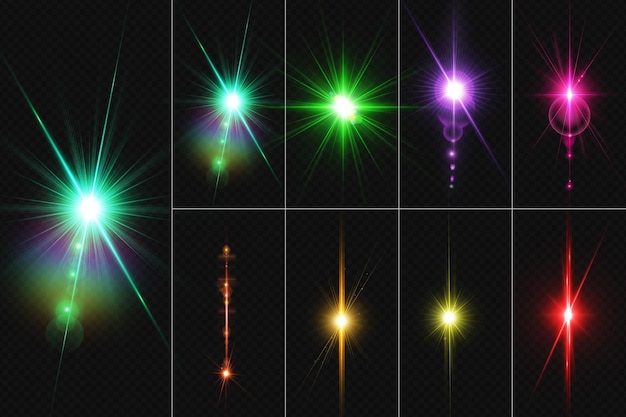 PSD conjunto de destellos y estrellas de lentes de iluminación realistas