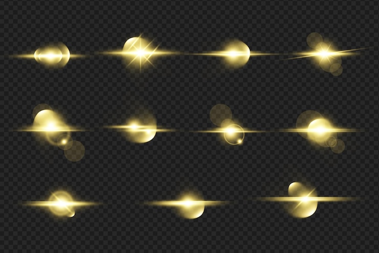 PSD conjunto de destellos de lente brillantes dorados realistas