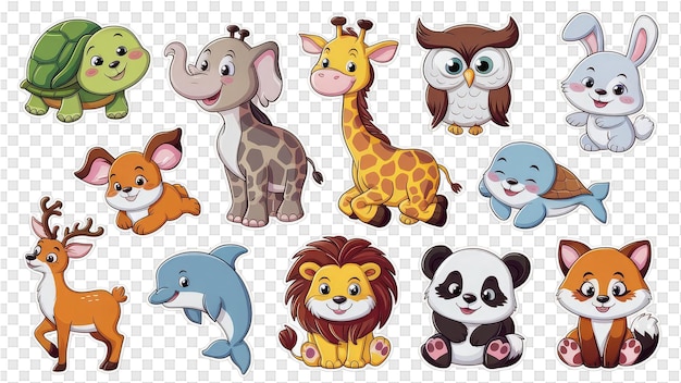 un conjunto de dibujos animados de animales y animales