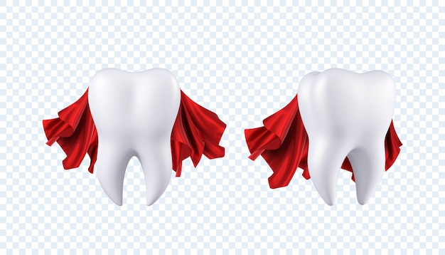 PSD un conjunto de dientes blancos realistas con un paño rojo.