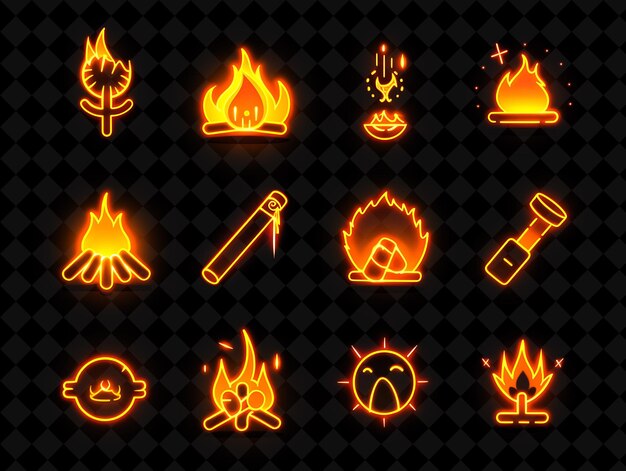 un conjunto de diferentes logotipos de diferentes formas y tamaños de fuego y un cuchillo
