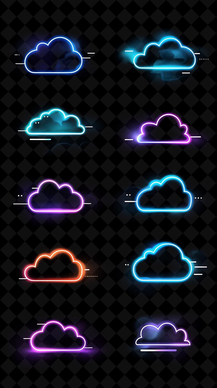 PSD un conjunto de diferentes nubes en un fondo oscuro