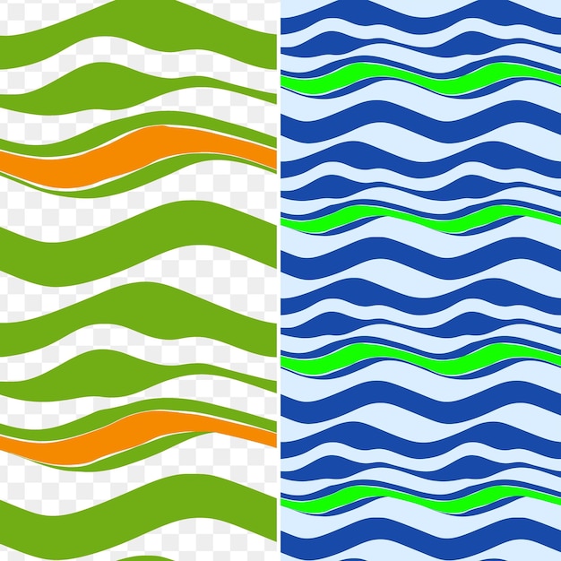 PSD conjunto de diferentes ondas con líneas naranjas y azules en un fondo blanco
