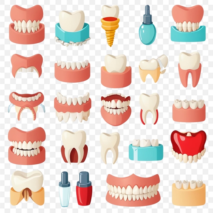 PSD un conjunto de diferentes tipos de dientes, incluida la pasta de dientes